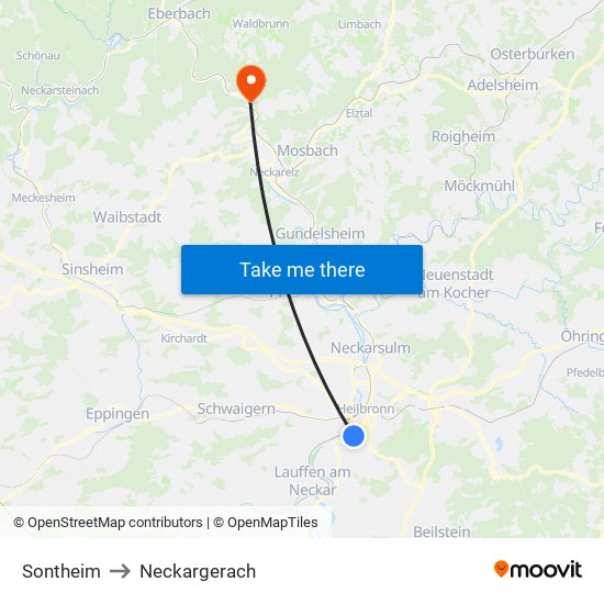 Sontheim to Neckargerach map