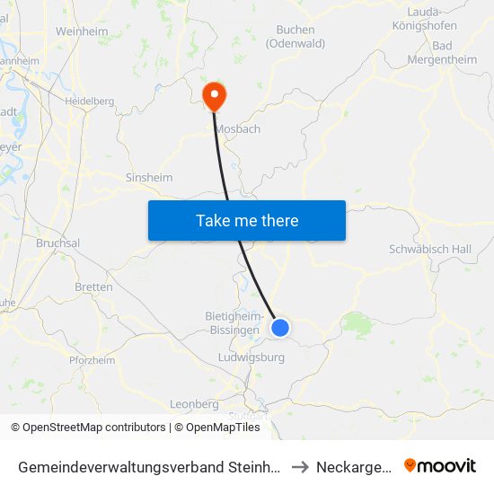 Gemeindeverwaltungsverband Steinheim-Murr to Neckargerach map