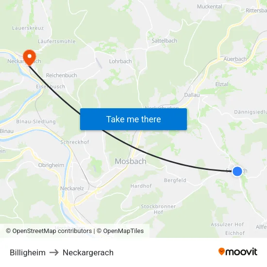 Billigheim to Neckargerach map
