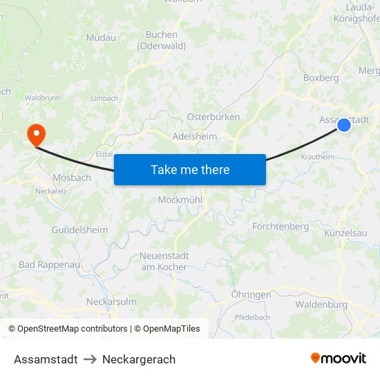Assamstadt to Neckargerach map