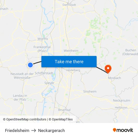 Friedelsheim to Neckargerach map