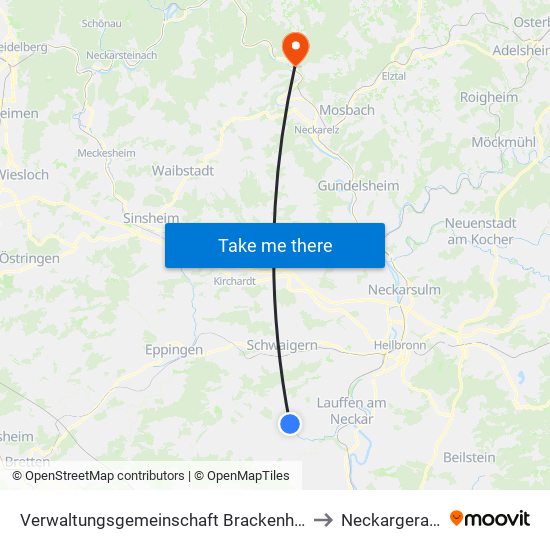 Verwaltungsgemeinschaft Brackenheim to Neckargerach map