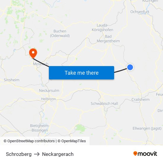 Schrozberg to Neckargerach map