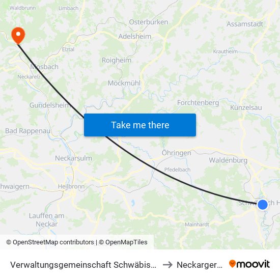 Verwaltungsgemeinschaft Schwäbisch Hall to Neckargerach map