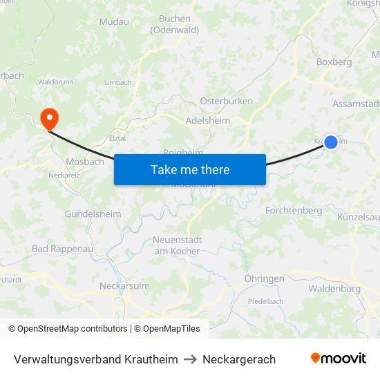 Verwaltungsverband Krautheim to Neckargerach map