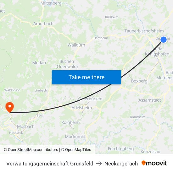Verwaltungsgemeinschaft Grünsfeld to Neckargerach map