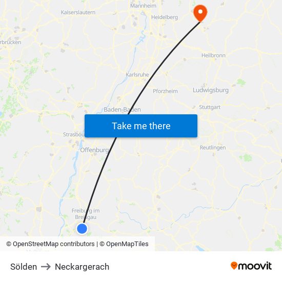 Sölden to Neckargerach map