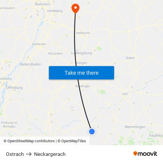 Ostrach to Neckargerach map