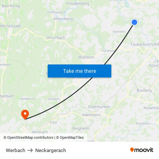 Werbach to Neckargerach map