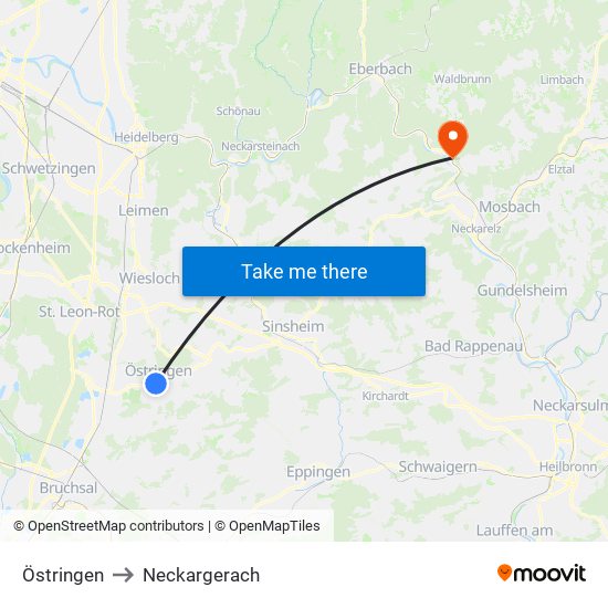 Östringen to Neckargerach map