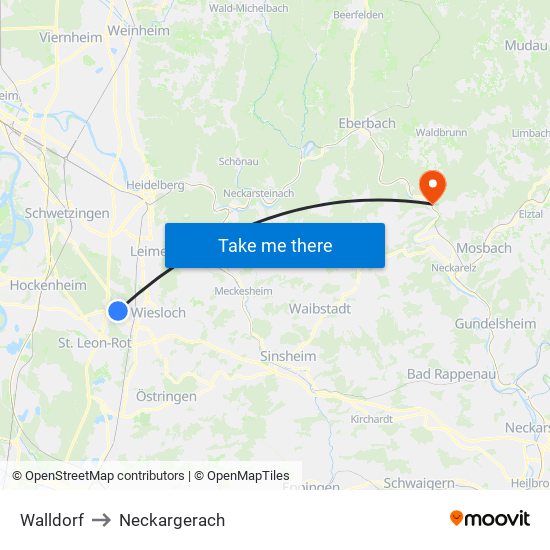 Walldorf to Neckargerach map