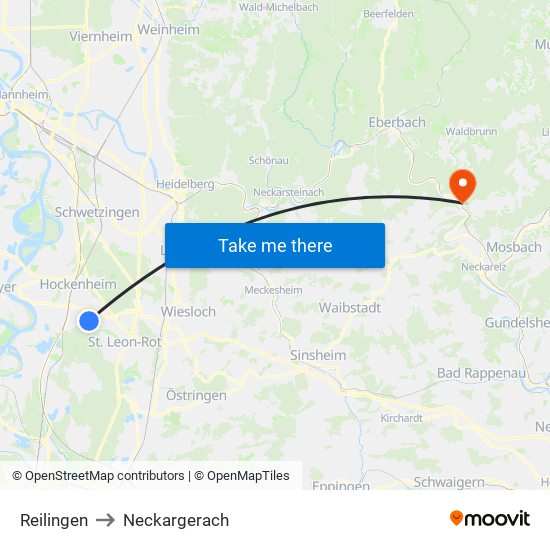 Reilingen to Neckargerach map