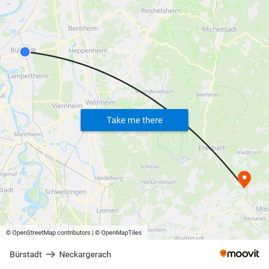 Bürstadt to Neckargerach map