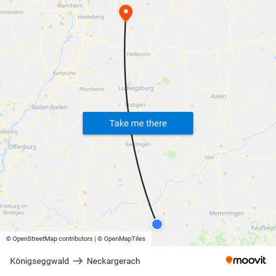 Königseggwald to Neckargerach map