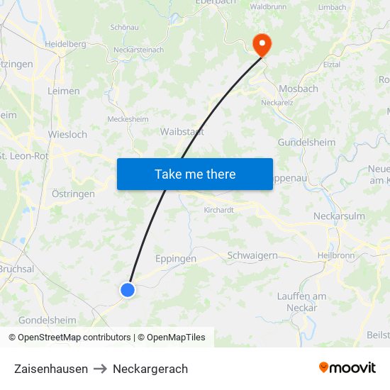 Zaisenhausen to Neckargerach map