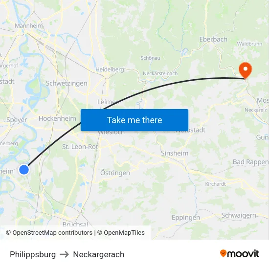 Philippsburg to Neckargerach map