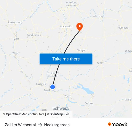 Zell Im Wiesental to Neckargerach map