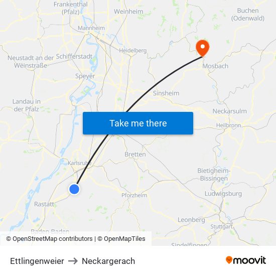 Ettlingenweier to Neckargerach map