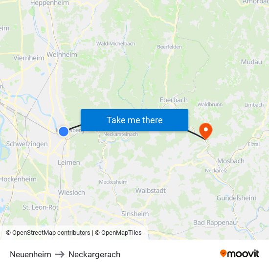 Neuenheim to Neckargerach map
