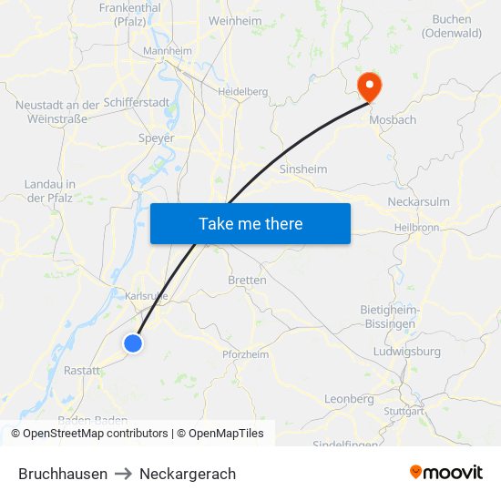 Bruchhausen to Neckargerach map