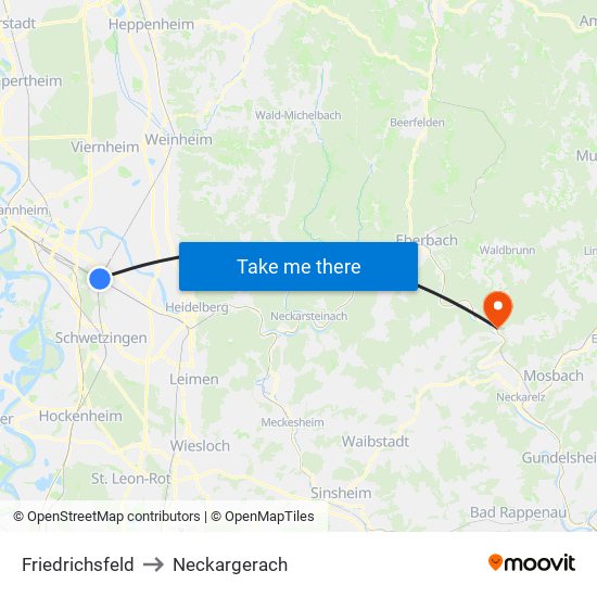 Friedrichsfeld to Neckargerach map