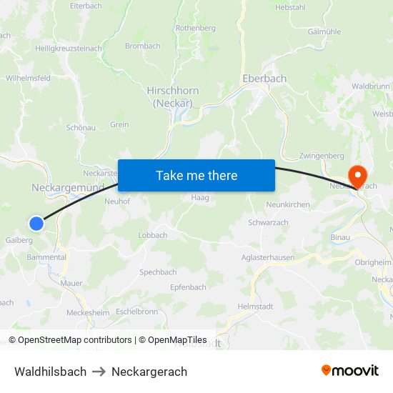 Waldhilsbach to Neckargerach map