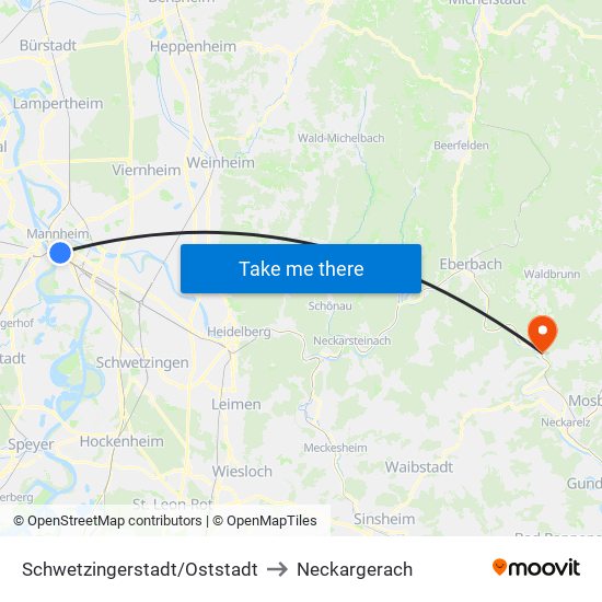 Schwetzingerstadt/Oststadt to Neckargerach map