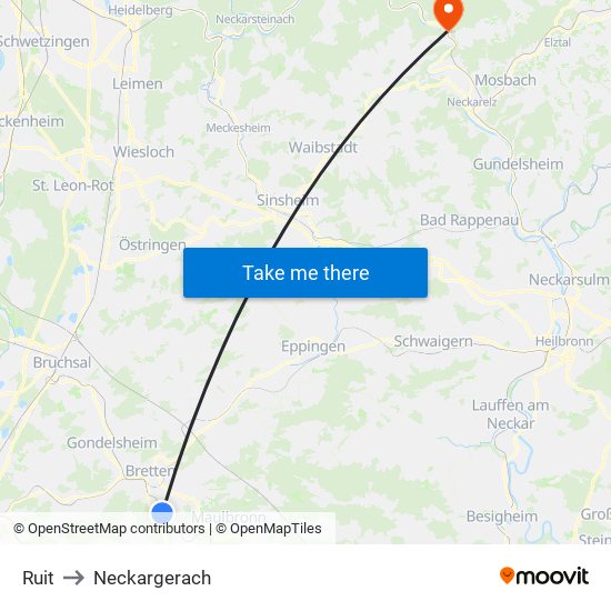 Ruit to Neckargerach map