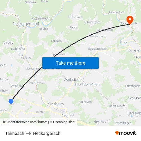 Tairnbach to Neckargerach map