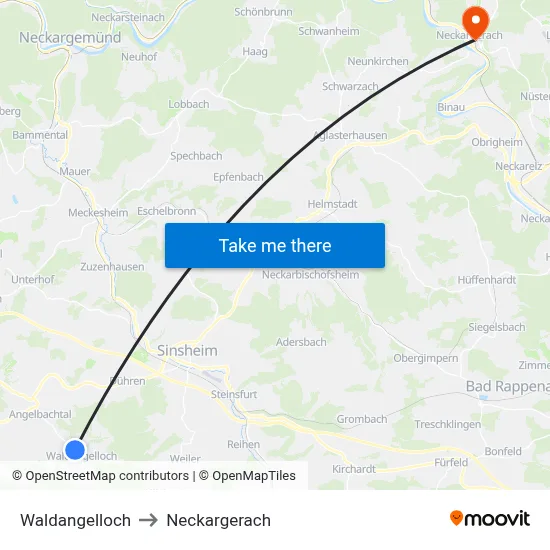 Waldangelloch to Neckargerach map