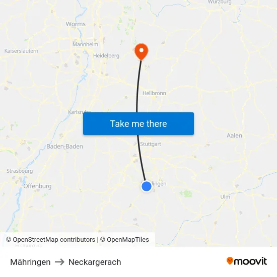 Mähringen to Neckargerach map