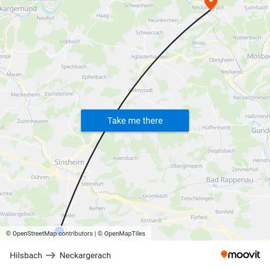 Hilsbach to Neckargerach map