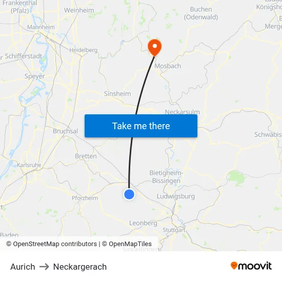 Aurich to Neckargerach map
