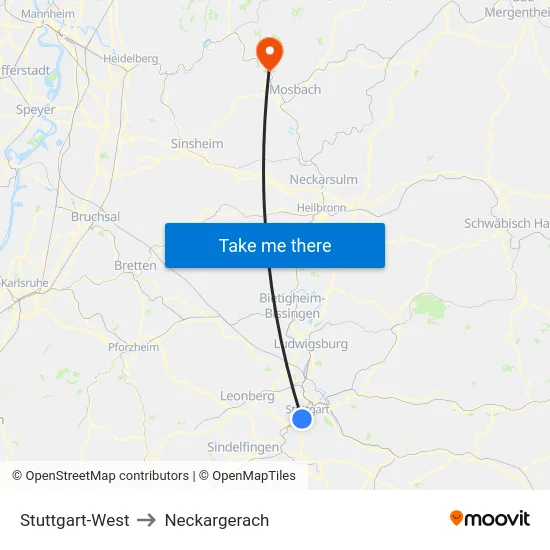 Stuttgart-West to Neckargerach map