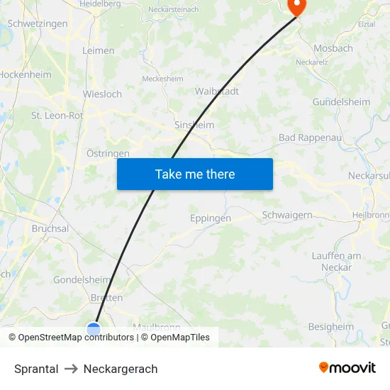Sprantal to Neckargerach map