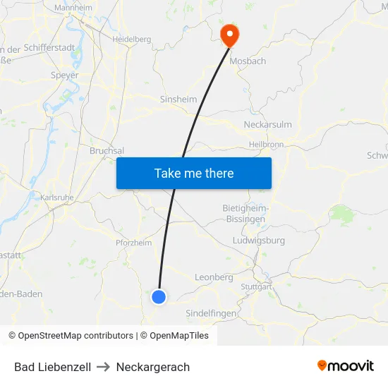 Bad Liebenzell to Neckargerach map