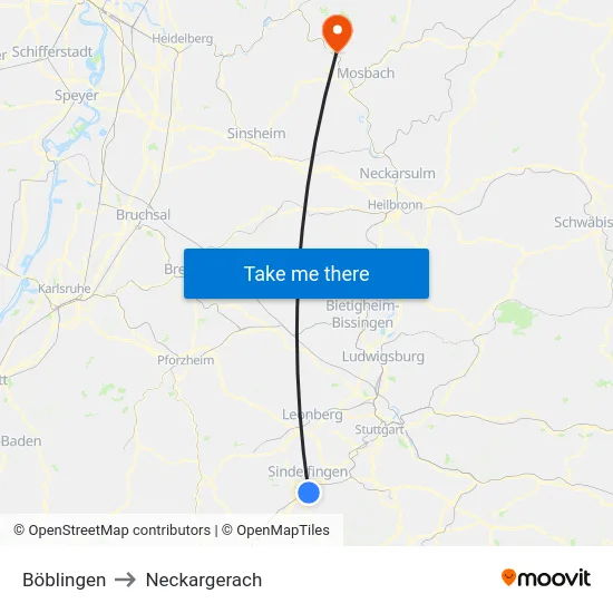 Böblingen to Neckargerach map