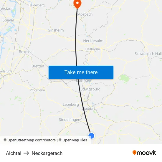 Aichtal to Neckargerach map