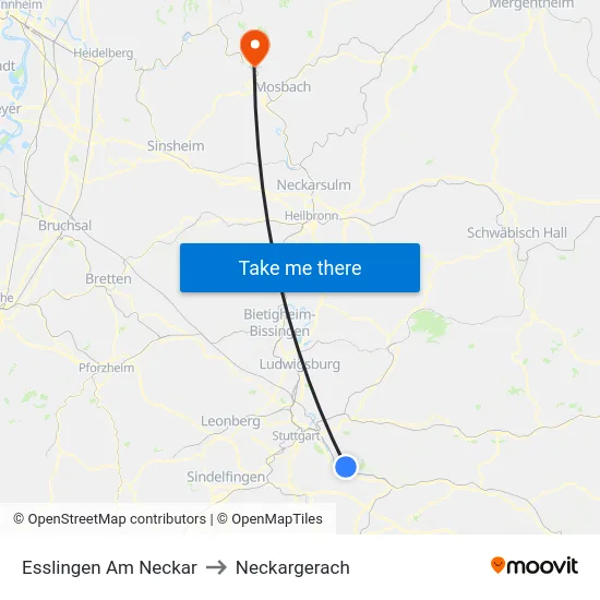 Esslingen Am Neckar to Neckargerach map