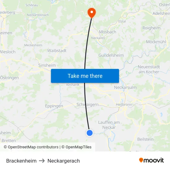 Brackenheim to Neckargerach map