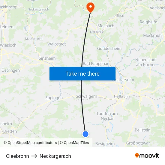 Cleebronn to Neckargerach map