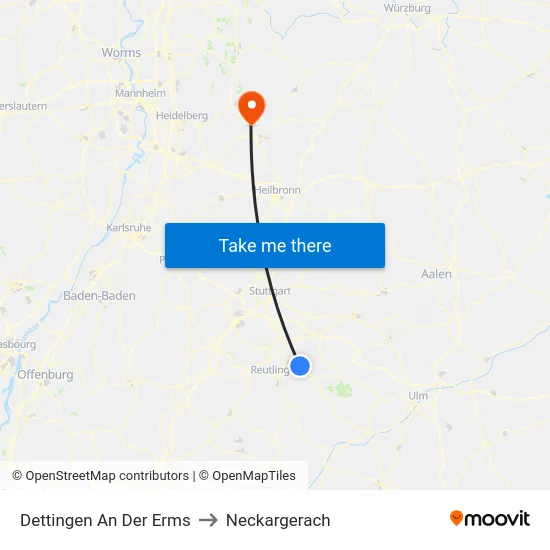 Dettingen An Der Erms to Neckargerach map