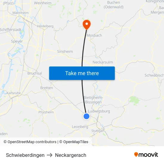Schwieberdingen to Neckargerach map