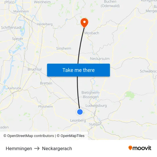 Hemmingen to Neckargerach map