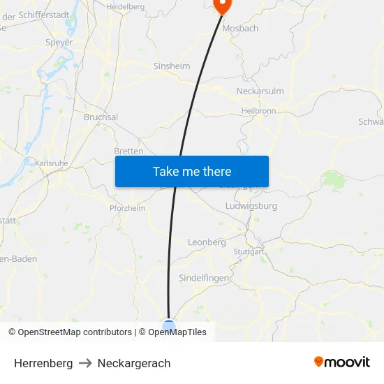 Herrenberg to Neckargerach map