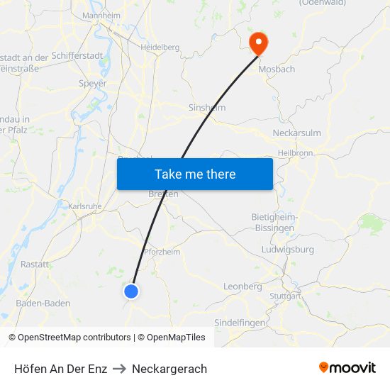 Höfen An Der Enz to Neckargerach map