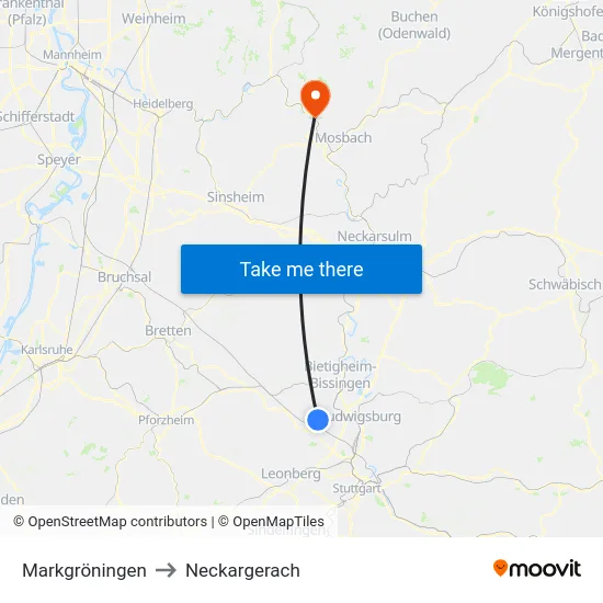 Markgröningen to Neckargerach map