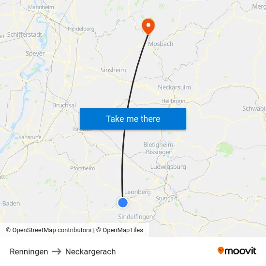 Renningen to Neckargerach map