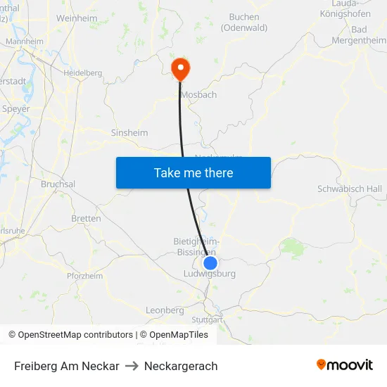 Freiberg Am Neckar to Neckargerach map