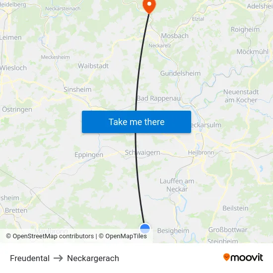 Freudental to Neckargerach map